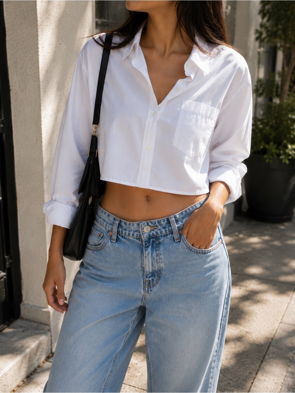 GU Cropped Button Down Shirt